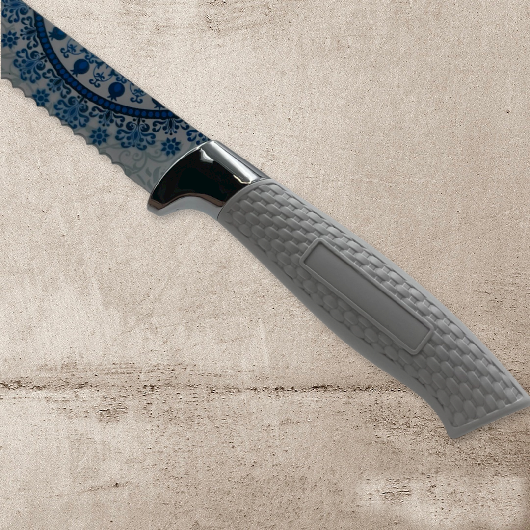 Cuchillo Jalá impreso 34cm "shabat y días festivos" - Escala azul